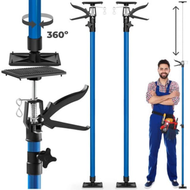 Tectake Plasterboard Props Set Of 2 - Height-Adjustable, 115 Up To 290Cm - Blue