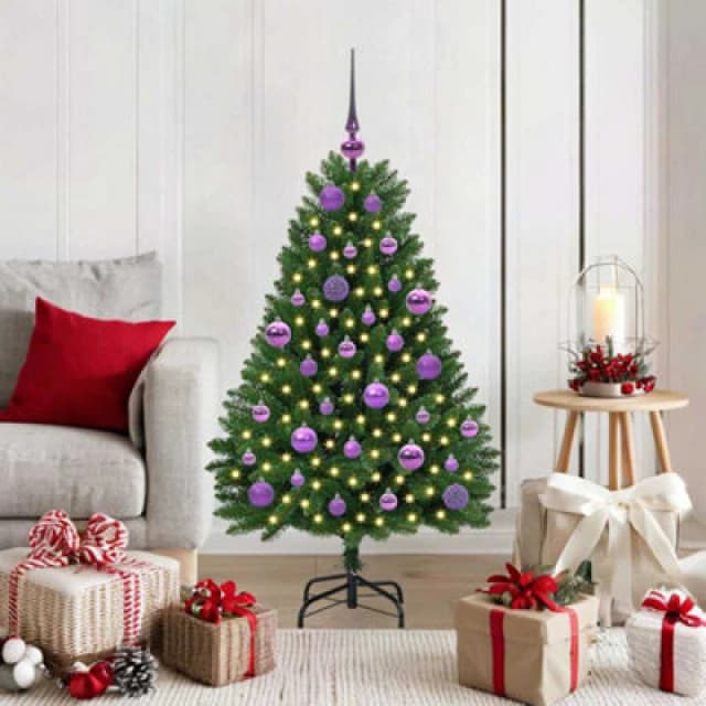 vidaXL Artificial Christmas Tree with Lilac Balls Green 120cm PVC and Metal, Green 3395673
