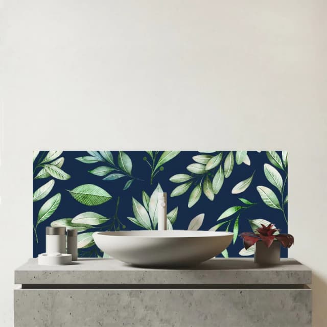 Warren Reed - Designer Watercolor Leaves Glass Bathroom Splashback in Green Green Unisex