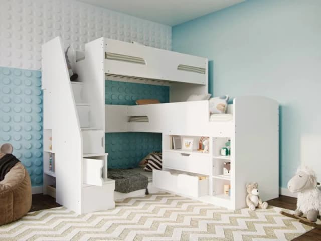 Flair Oscar Staircase Triple Bunk Bed with Storage in White Size: Single White Unisex Single