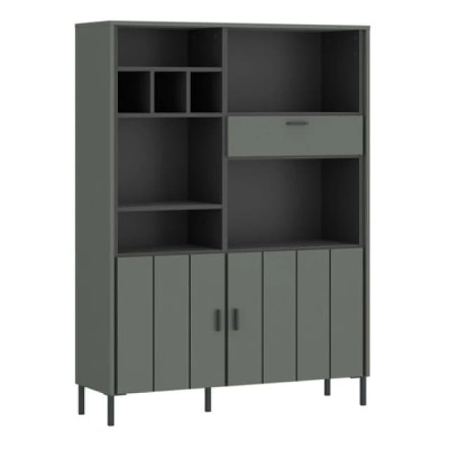 Furniture To Go Arundel Bookcase 2 Door 1 Drawer In Green/grey