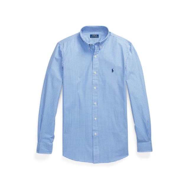 Checked Embroidered Logo Shirt in Cotton Poplin and Slim Fit