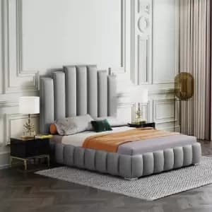 Leisa Upholstered Beds - Plush Velvet, Double Size Frame, Grey - Grey