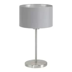 Table Lamp Colour Satin Nickel Steel Shade Grey Silver Fabric Bulb E27 1x60W