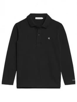 Calvin Klein Jeans Boys Long Sleeve Essential Logo Polo - Black