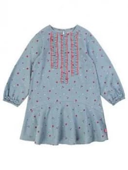 Billieblush Girls Chambray Cherry Print Swing Dress - Blue