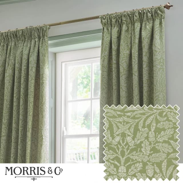 Morris & Co Morris & Co Acorn Tonal Matt Jacquard Room Darkening Pencil Pleat Curtains in Green Size: 117cm width x 183cm drop Green 117cm width x 1