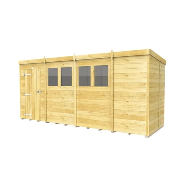 Buttercup Farm 15 x 4 Feet Pent Shed - Single Door W/ Windows - L118 x W454 x H201cm in Brown Brown Unisex