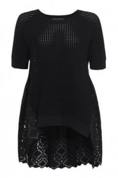 French Connection Bea Broderie Anglaise Crew Neck Jumper Black