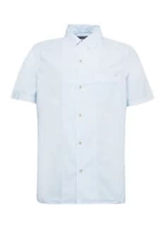 Mens French Connection Garment Dye Poplin Short Sleeve Shirt Blue