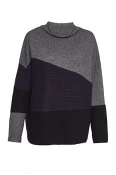 French Connection Patchwork Knits High Neck Jumper Charcoal