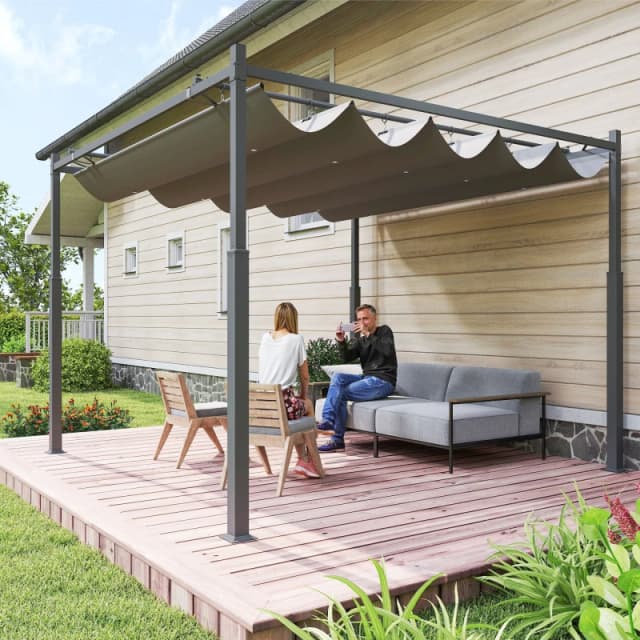 Outsunny 3 x 3(m) Pergola with Retractable Roof - 80mm Metal Column - Grey TJ Hughes 5063603963740