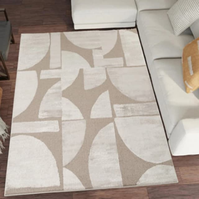 Hamilton Modern Sheen Area Rug - Abstract Motif Geometric Lines Design Mocha 80Cm X 150Cm