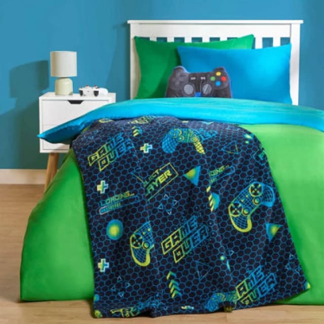 OHS OHS Throw Sherpa Gaming Bed Blanket Fleece Warm Supersoft Gamer in Dark Navy Dark Navy One Size Unisex 5027434213993