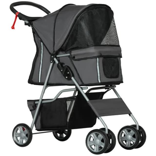 PawHut Pawhut - Pet Stroller for Small Miniature Dogs Foldable Travel Carriage Cup Holder Dark Grey 5056725585266