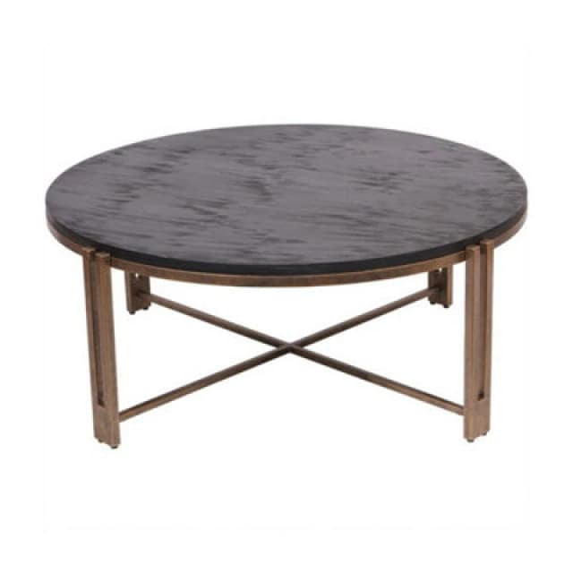 Buttercup Farm Dalston Sandblasted Wood And Champagne Frame Coffee Table - Iron/wood - L101 X W101 X H40.5cm - Black/gold