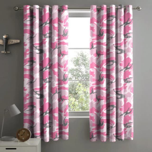 Velosso Camouflage Eyelet Curtains in Pink Size: 168cm width x 183cm drop Pink Unisex 168cm width x 183cm drop