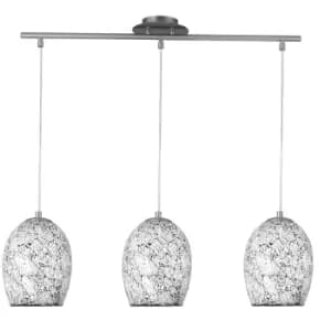 Crackle 3 Light Ceiling Pendant Bar Chrome, White, Mosaic, Glass, E27
