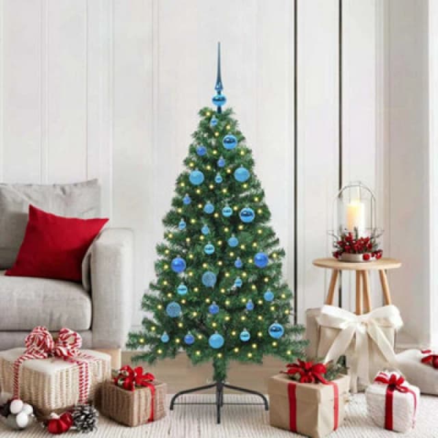 vidaXL Artificial Pre-lit Christmas Tree with Blue Balls Green 150cm PVC, Green 3397005