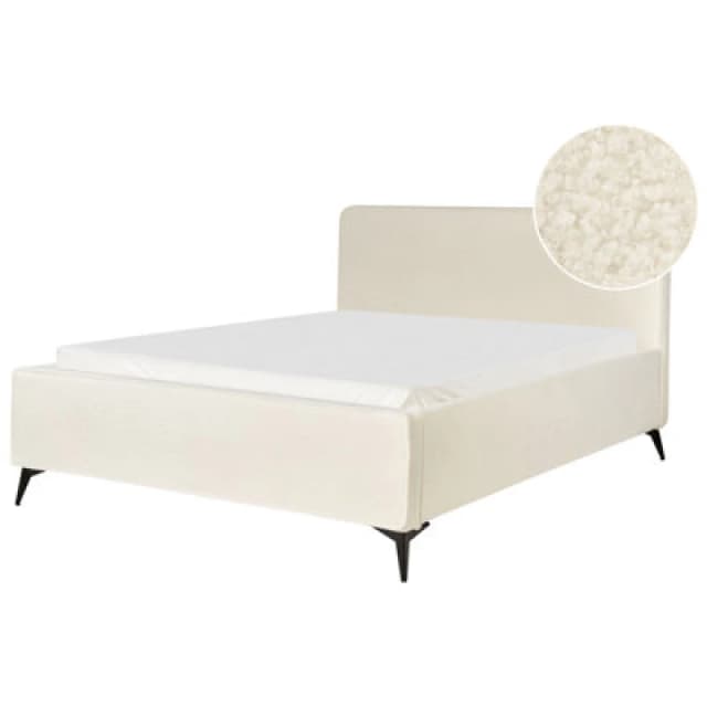 Beliani Bed Boucle Valognes 160 X 200 Cm (Eu King Size) Off-White