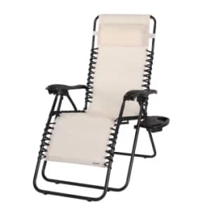 Sun Lounger High Back Beige Reclining