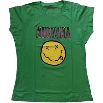Nirvana - Xerox Smiley Pink Womens Large T-Shirt - Green