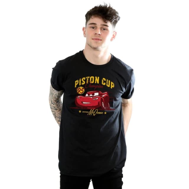 Disney Men Cars Piston Cup Champion T-Shirt in Black Size: Small Black S Male 5057245928878