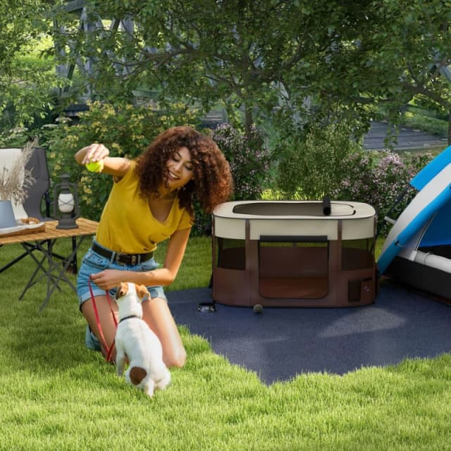 PawHut Portable Dog Pen for Puppies, Rabbits, Kittens, Guinea Pigs, Brown xl - Pawhut 5056725529628