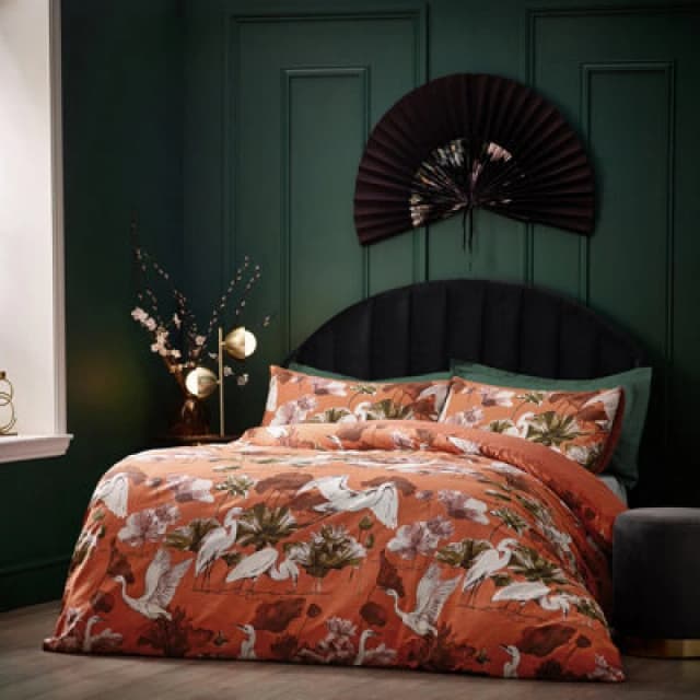 Wylder Tropics Kushiro Exotic Cotton Sateen Duvet Cover Set, Super King, Orange