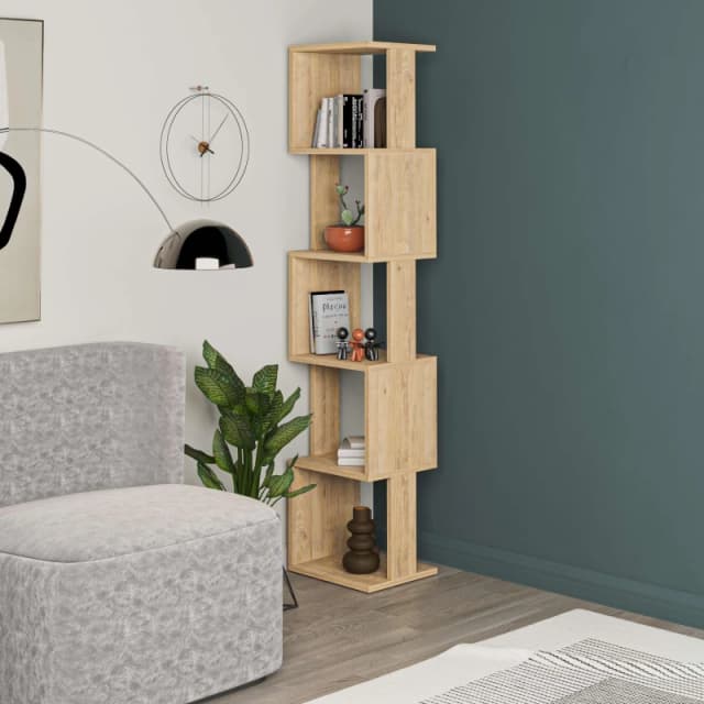 Decortie Corner Bookcase Unit 30X35X161Cm Wall-mounted Bookshelf, Particleboard, Oak, Cream 8680812199455