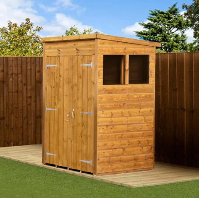 Empire Sheds Empire Modular Pent 4X4 Dipped Treated Tongue And Groove Wooden Garden Shed Double Door & Windows (4' X 4' / 4ft X 4ft) (4X4)