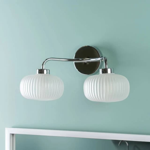 ValueLights Amaia Pair of Polished Chrome IP44 2 Way Frosted Glass Wall Lights and LED Bulbs Silver