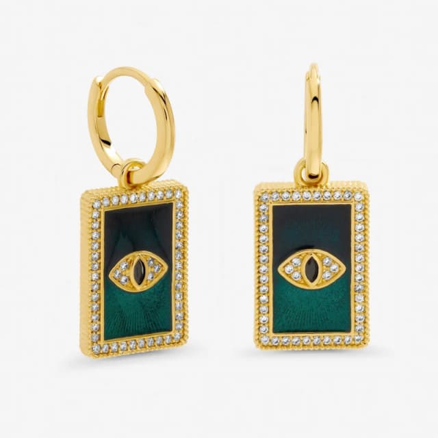 Inicio Gold Plated Green Evil Eye Charm Huggie Earrings - Huggie Earrings One Size Gold 41481010000
