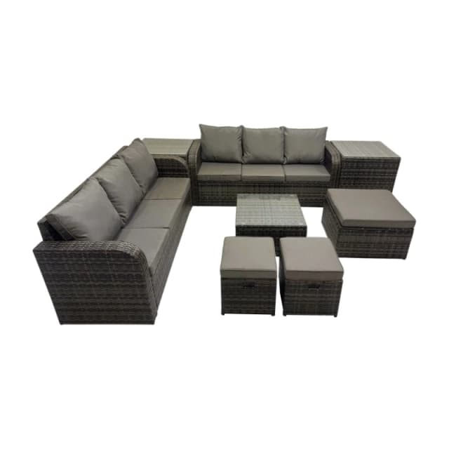 Fimous Rattan Garden Outdoor Furniture Set with 2 Side Tables 3 Stools in Dark Grey Dark Grey Unisex