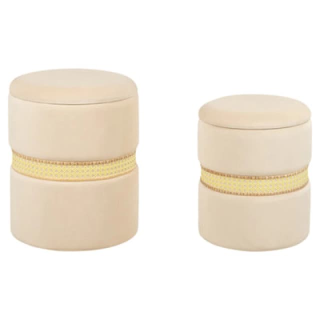 Beliani Set Of 2 Storage Pouffes Medford Velvet Light Beige