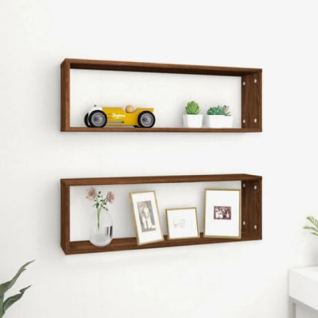 Vidaxl Wall Cube Shelves 2 Pcs Brown Oak 80X15X26.5cm Engineered Wood, Brown 815921