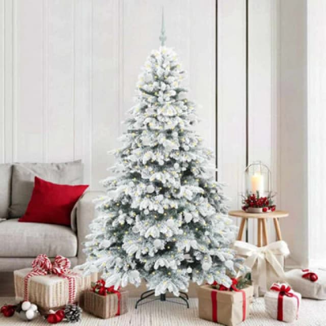 vidaXL Artificial Christmas Tree with 300 LEDs, White Balls Snow Flocked Green 180cm PE and PVC, Green 3397617