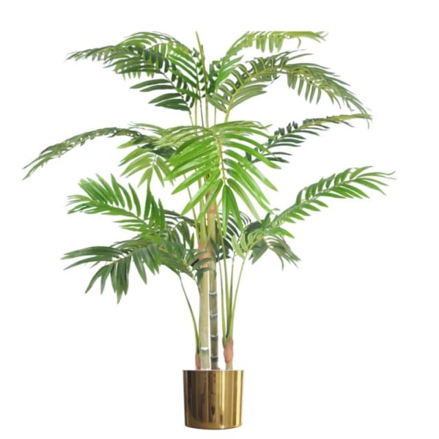 Leaf 120cm (4ft) Realistic Artificial Areca Palm with pot with Gold Metal Planter in Green Green Unisex