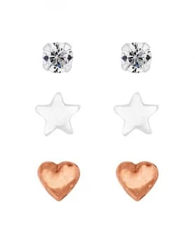 Simply Silver Sterling Silver 925 / 14Ct Rose Gold Plated Sterling Silver and Cubic Zirconia Stud Earring Set - multicoloured