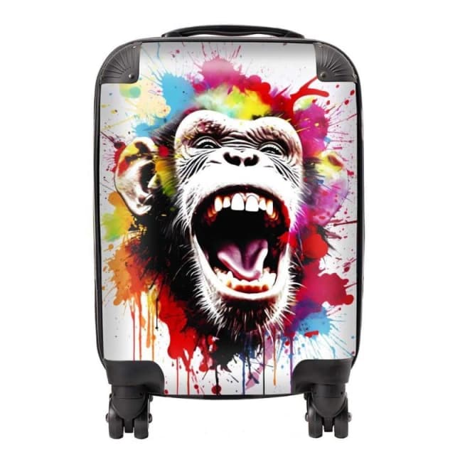 Warren Reed - Designer Coloured Splashart Crazy Monkey Face Suitcase in Red Size: Large Red Unisex Large