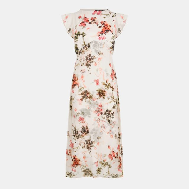 French Connection Womens Candice Midi A Line Dress Crm/Scarlet Red female 8 (XS)