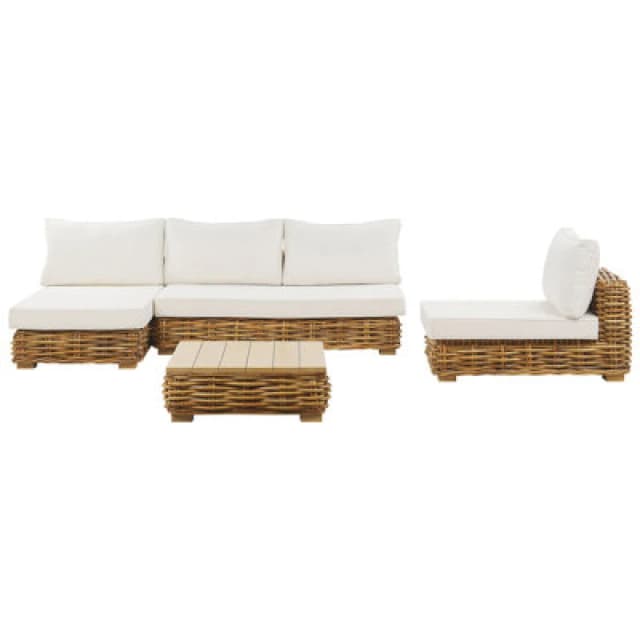 Beliani Garden Lounge Set With Table 4 Seater Varallo Right Hand Modular Rattan Natural