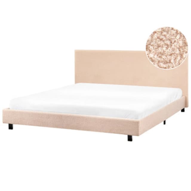 Beliani Bed Boucle Albi 180 X 200 Cm (Eu Super King) Beige