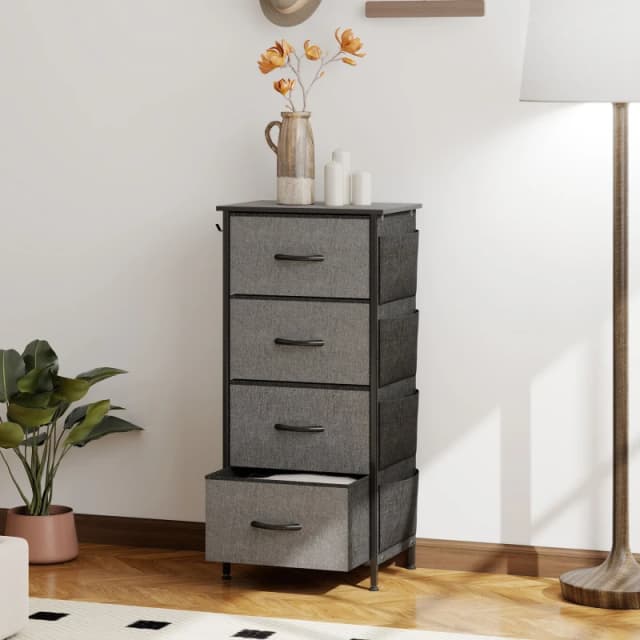 HOMCOM HOMCOM Chest of Drawers with Fabric Drawers Dresser for Bedroom in Dark Grey Size: Medium Dark Grey M Unisex 5063603098985