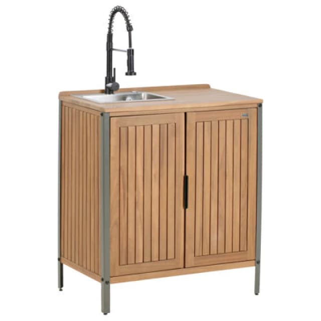 Beliani Outdoor Kitchen Cabinet With Sink Ivrea Certified Acacia Wood Brown/ Black
