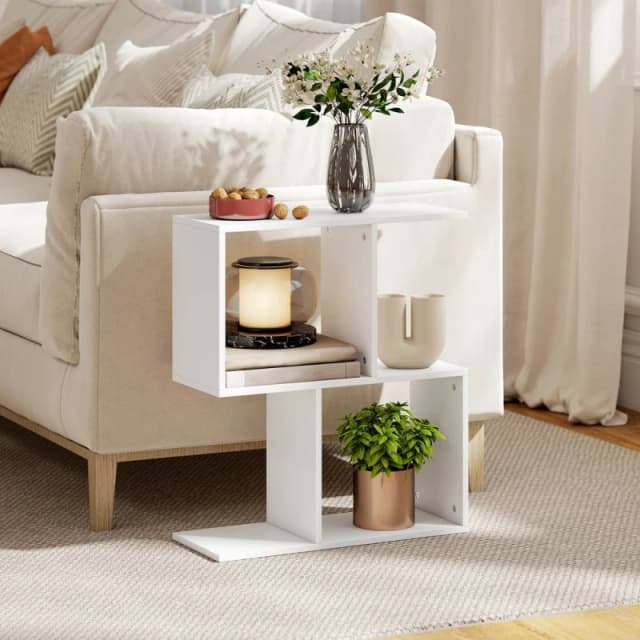 HOMCOM Side Table, Narrow End Table with Storage Shelves in White White Unisex
