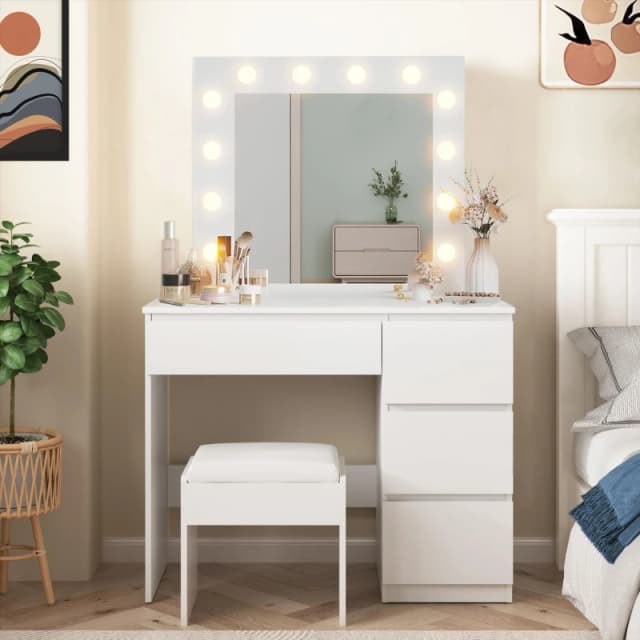 KOSY KOALA White Dressing Table Hollywood LED Mirror Makeup Desk Vanity Table Bedroom Furniture White