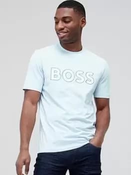 BOSS Stretch Cotton T-Shirt with Contrast Logo - Blue Size M, Men