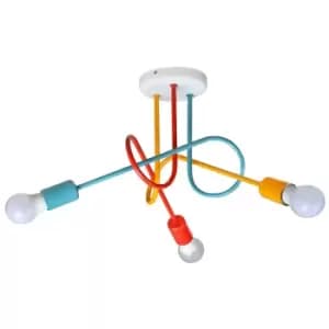 Oxford Multi Arm Semi Flush Ceiling Light Orange, Red, Turquoise 50cm