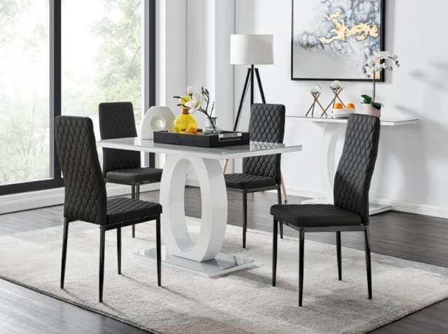 FurnitureboxUK FurnitureboxUK Giovani 4 Grey Dining Table & 4 Milan Black Leg Chairs Black One Size Unisex 5056542650352